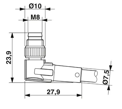 1415902 SAC-3P-M 8MR/0,6-PVC/M 8FR-2L Kábel s konek. M8/M8, 3pin/3pin,uhlový/uhlový, 0,6m