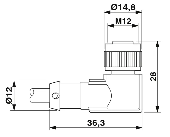 1505326 SAC-3P- 5,0-PVC/M12FR-2L Kábel s konek. M12 /3pin, uhlový /voľný koniec kábla, 5m