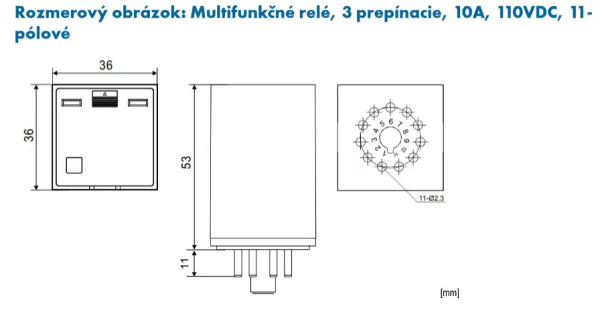 MT321110 Multifunkčné relé, 3 prepínacie, 10A, 110VDC, 11-pólové.
Nahrádza relé MT321110