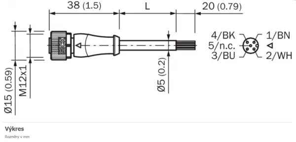 2096234 YF2A14-020VB3XLEAX Kábel s konektorom M12/4pin/2m, priamy.
