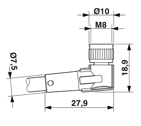 1415531 SAC-3P-M12MS/0,6-PVC/M 8FR Kábel s konektorom M12/M8 3pin/3pin,uhlový/priamy, 0,6m