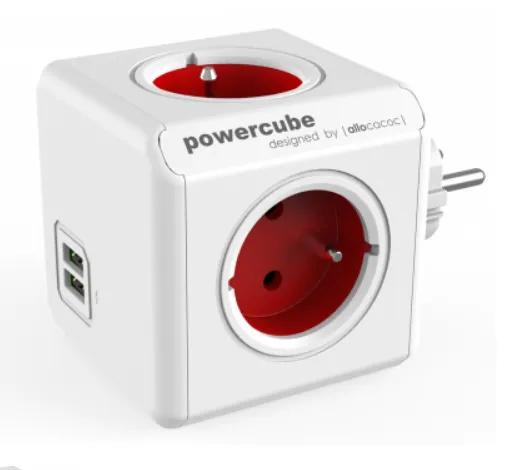 Adaptér multifunkčný Powercube 2202RD,  16A/ 250V USB červená